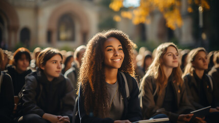 group of young female students at university