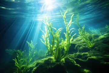 Fototapeta na wymiar Kelp growling in the ocean under the sunlight or on the surface of the water