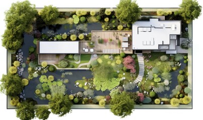 2d model of a garden paved with a lot of plants and garden in front