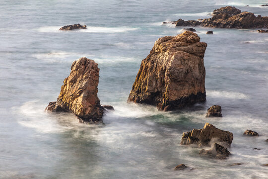 Freestanding rock formations offshore at Garrapata beach, just south of Monterey, California. 
