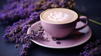 Obraz na płótnie Canvas Cup of lavender cappuccino