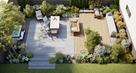 2d model of a garden paved with a lot of plants and garden in front