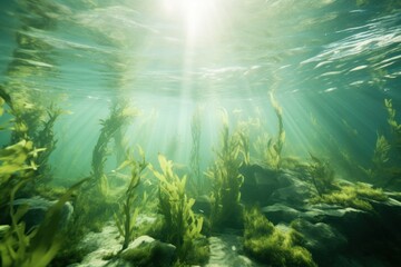 Fototapeta na wymiar Kelp growling in the ocean under the sunlight or on the surface of the water