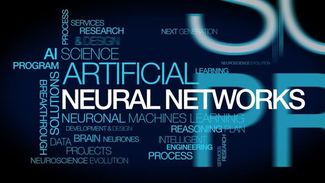Artificial neural networks ANNs Neuronal network AI NNs words tag cloud text big data brain blue white connectionism machine learning data mining word science