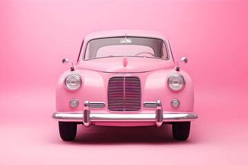 An Old Pink Car, Isolated Against a Matching Pink Background