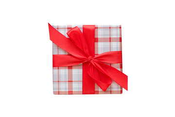 Square gift box with a red bow on a transparent background, top view