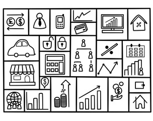 Set of vector icons of business and finance for Banking, Marketing, Investment concept.