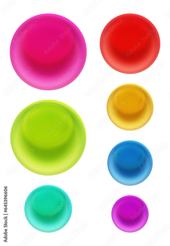 Poster set of round shape sphere ball or button in 3d rendering isolated on transparent background for deco