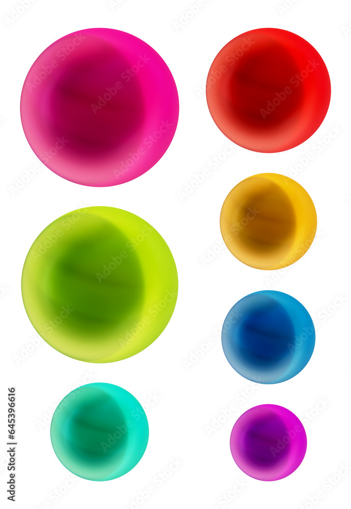 Poster set of round shape sphere ball or button in 3d rendering isolated on transparent background for deco
