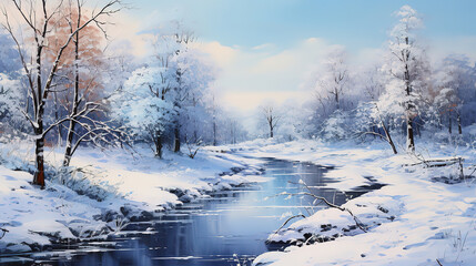 Obraz na płótnie Canvas Feeling blue, blue winter snowy landscape, blue monday, Bright color. Generative Ai