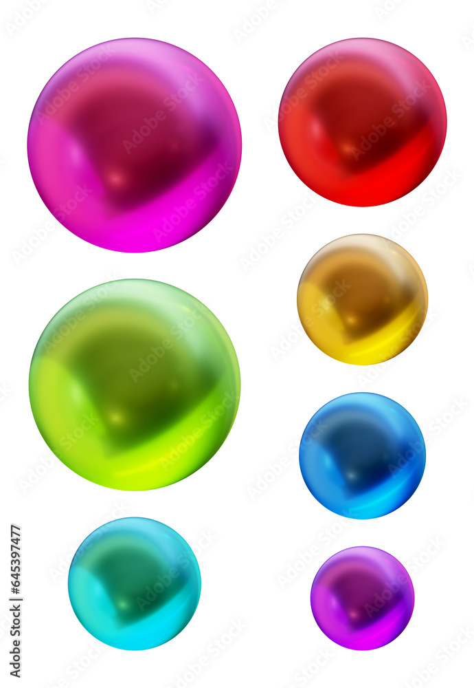 Poster set of round shape sphere ball or button in 3d rendering isolated on transparent background for deco
