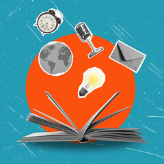 Artistic Contemporary Collage is an open book, with knowledge flowing from the pages.