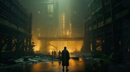 man in dark futuristic cyberpunk city, fantasy and sci fi, generative AI