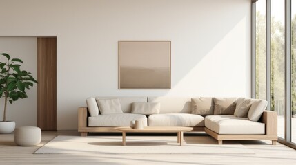 Minimalist Elegance: Serene Living Room with Clean Lines and Abundant Natural Light