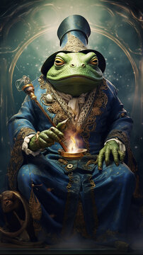 sapo mago mistico fumando em ritual de magia 