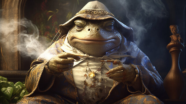 sapo mago mistico fumando em ritual de magia 