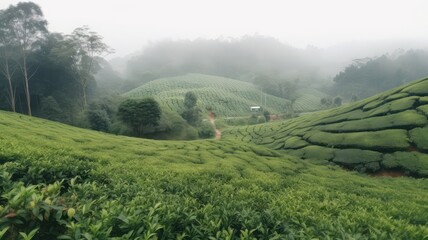 natural tea farm landscape with fresh and green leaves generative ai