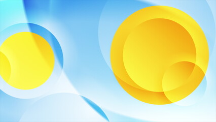 Blue waves and yellow glossy circles abstract geometric background