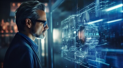 professional engineer provide maintenance in data center, technology and big data concept, generative AI