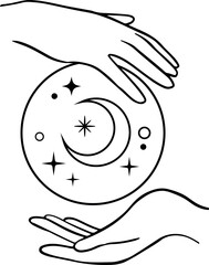 Magic witch ball celestial logo hand.