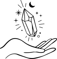 Celestial hand logo icon. Magic hand line art.