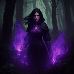 Fototapeta premium Dark Witch using purple flames 3