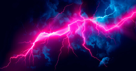 Color lightning in the night sky, realistic design illustration, generative ai - obrazy, fototapety, plakaty