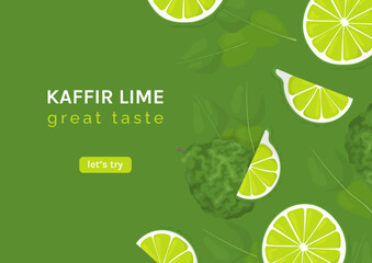 Kaffir lime or bergamot web banner. Horizontal flyer or screen for promotion.