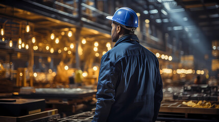 Back view of a worker in an industrial building