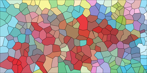 Multicolor Broken Stained Glass Background with White lines. Voronoi diagram background. Seamless pattern with 3d shapes vector Vintage Illustration background. Geometric Retro tiles pattern