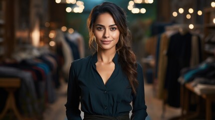 Naklejka premium Happy young Asian Indian fashion designer