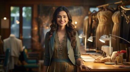 Happy young Asian Indian fashion designer