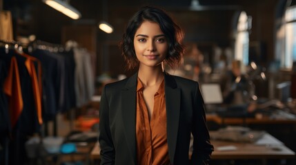 Happy young Asian Indian fashion designer