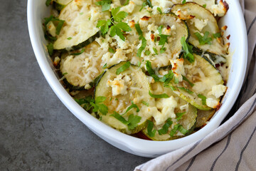 Zucchini, tomato and feta bake