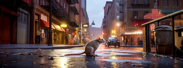 rodents in the city street, banner