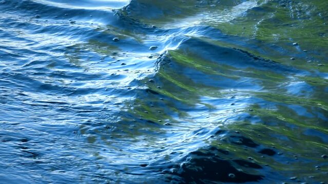 Beautiful flowing dark blue water with rippled waves, rippled waves, calm natural crystal clean fresh water, effect, scene, wet, wavy, wave, slow motion, close up, full frame, hd. ProRes 422 HQ.