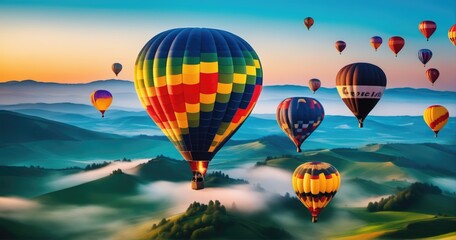 Fototapeta premium Freedom in the Sky. Colorful hot air balloons symbolize the thrill of adventure and the joy of flying, great for travel and outdoor enthusiasts..