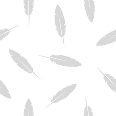 Feather- seamless pattern, grey on white background, design element