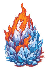 Ice crystals on fire, isolated illustration with transparent background