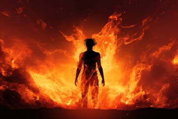 Silhouette of a man on fire.