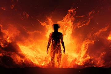 Foto op Canvas Silhouette of a man on fire. © Fotograf