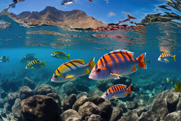 Colorful trigger fish swimming in the water