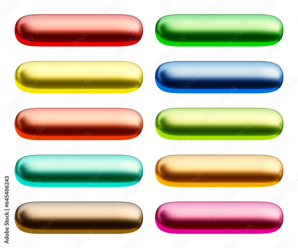 Fototapete Set of round rectangle shape buttons in 3d rendering isolated on transparent background for text, infographic, web and frame concept.
