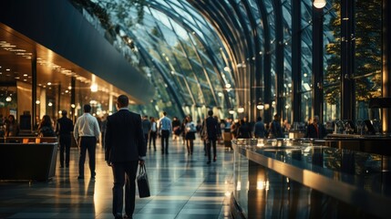 blurred Group of office people walking at office open space