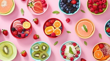  a table topped with bowls filled with different types of fruit.  generative ai
