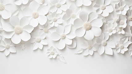Paper cut flowers and leaves, Fresh spring nature background. Floral banner, poster, flyer template with copy space.