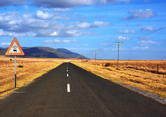 Alien, spaceship sign and road for abduction warning, science fiction and space fantasy. Area 51,...