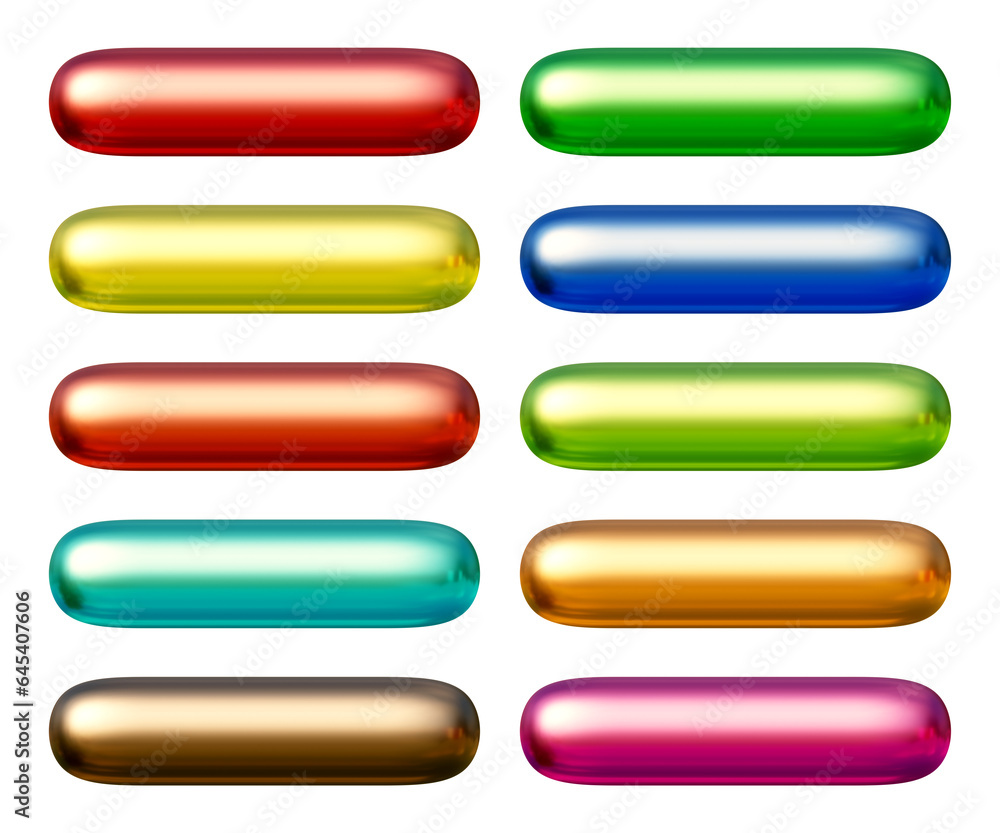 Fototapete Set of round rectangle shape buttons in 3d rendering isolated on transparent background for text, infographic, web and frame concept.
