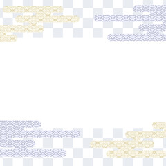 市松模様にエ雲をあしらったシンプルな和柄背景イラスト素材
