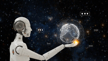 Artificial Intelligence. man using technology smart robot AI, Chatbot Chat with AI, artificial...